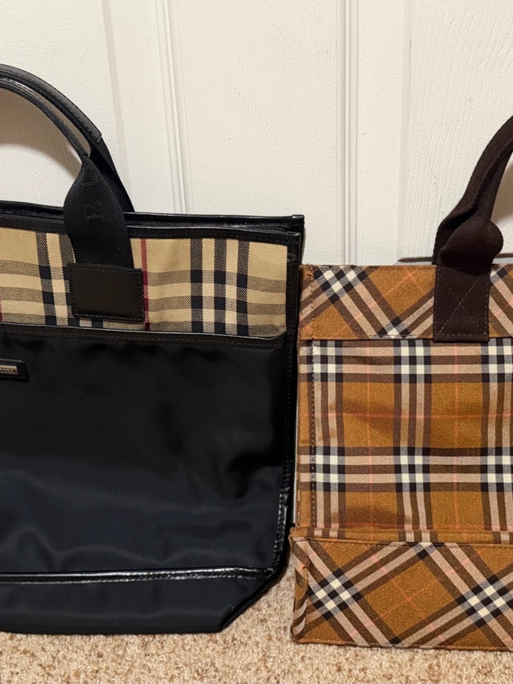 Burberry Black and Tan Plaid Totes 100% Authentic.. Vintage